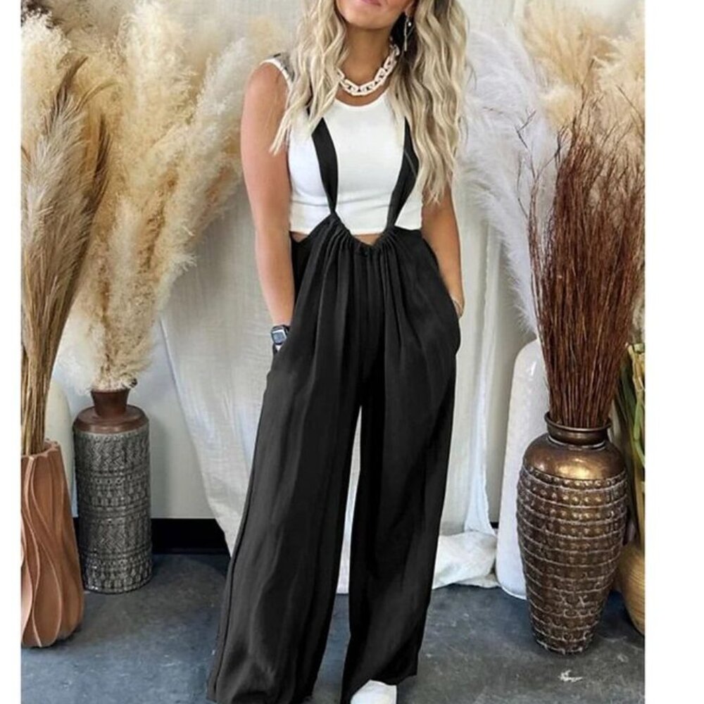 Women's Jumpsuit Loose Fit Back Strap Tie Overalls Jumpsuit size L 103